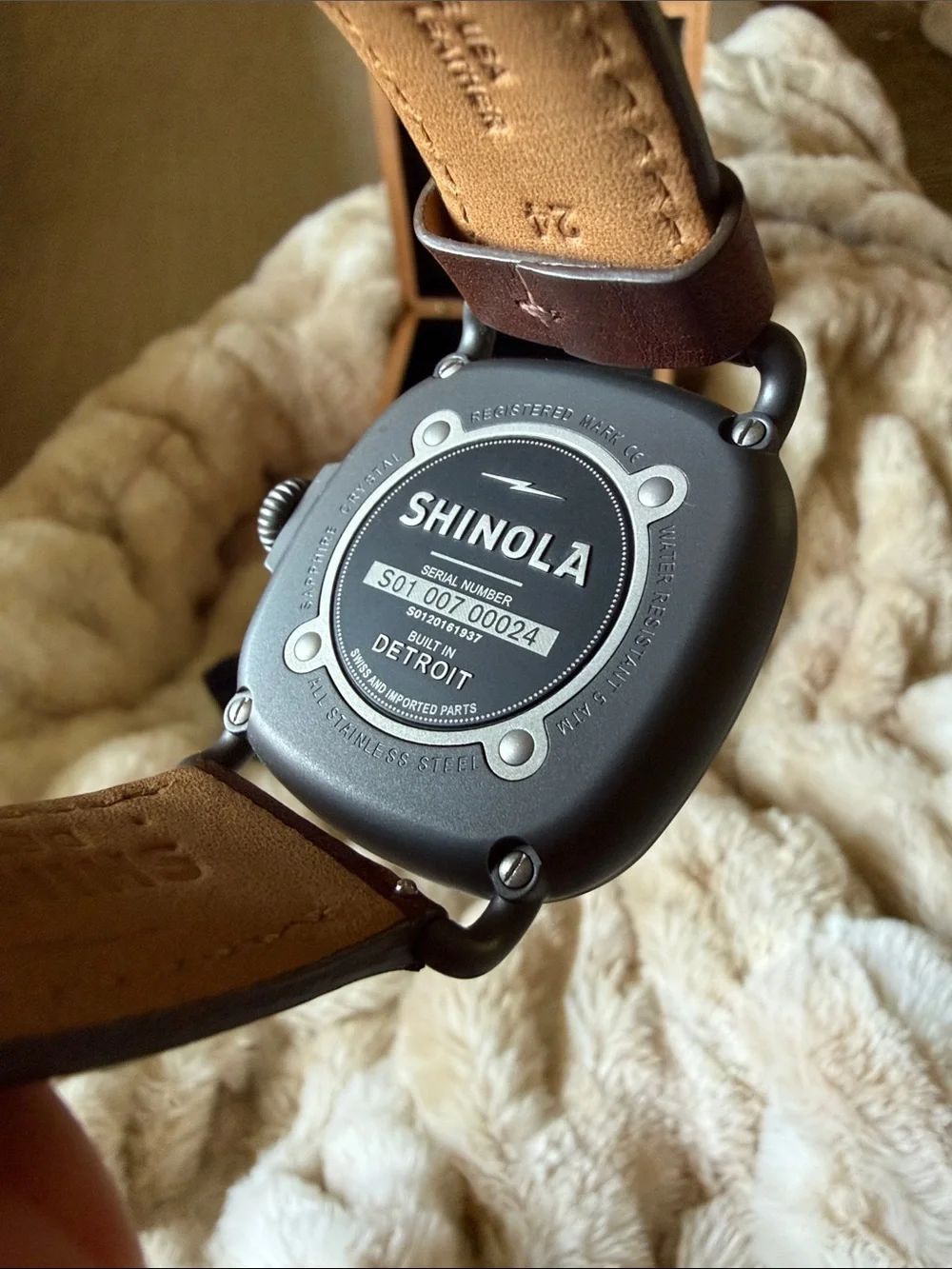 Shinola Guardian Men's Brown Leather Strap Watch with Black Dial & Gunmetal Case